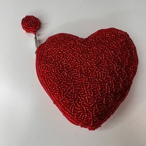 Heart shape beaded coins purse all red